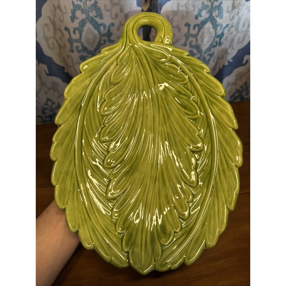 VINTAGE Ceramic ~HOLLAND MOLD Green LEAF CANDY DISH Hand Made. - Picture 2 of 12